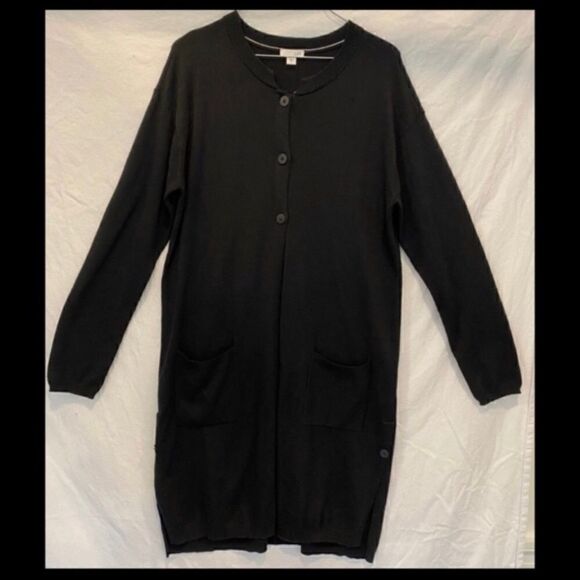 J. JILL BUTTON UP WOOL MIX BLACK DUSTER CARDIGAN M - Picture 3 of 5